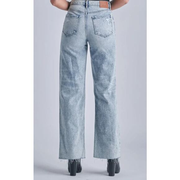 Hidden Jeans Wide Leg Distressed Button Fly Denim Women’s 25 Light Wash Grunge - Picture 4 of 14